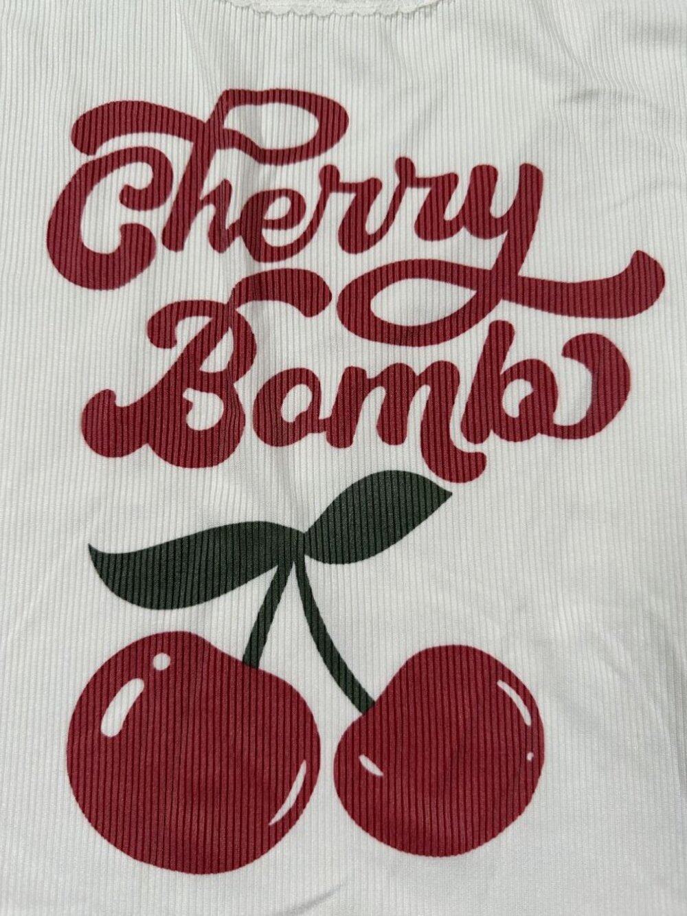 Romwe Cherry Bomb Girls Tank Top Lace Trim White Large Casual Graphic Ribbed